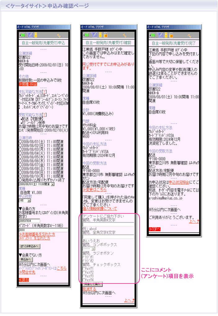 ケータイサイト　申込み確認ページ